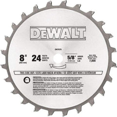 DeWALT - 8" Diam, 5/8" Arbor Hole Diam, 24 Tooth Wet & Dry Cut Saw Blade - Tungsten Carbide-Tipped, Standard Round Arbor - Exact Industrial Supply