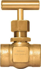 Brennan - 1/2" Pipe, Straight Needle Valve - PTFE Seal, NPT Ends, Brass Valve, 3,000 Max psi - Exact Industrial Supply