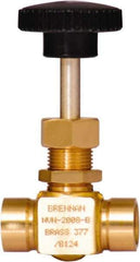 Brennan - 1/4" Pipe, Straight Needle Valve - PTFE Seal, NPT Ends, Brass Valve, 3,000 Max psi - Exact Industrial Supply