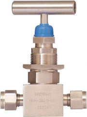 Brennan - 1/2" Pipe, Straight Needle Valve - PTFE Seal, NPT Ends, Stainless Steel Valve, 6,000 Max psi - Exact Industrial Supply