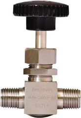Brennan - 1/4" Pipe, Straight Needle Valve - PTFE Seal, NPT Ends, Stainless Steel Valve, 6,000 Max psi - Exact Industrial Supply