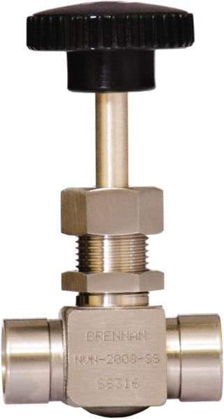 Brennan - 1/4" Pipe, Straight Needle Valve - PTFE Seal, NPT Ends, Stainless Steel Valve, 6,000 Max psi - Exact Industrial Supply