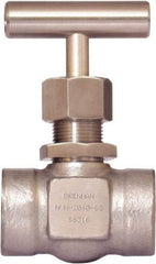 Brennan - 1/2" Pipe, Straight Needle Valve - PTFE Seal, NPT Ends, Stainless Steel Valve, 6,000 Max psi - Exact Industrial Supply