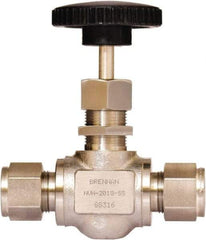 Brennan - 1/2" Pipe, Straight Needle Valve - PTFE Seal, Tube Ends, Stainless Steel Valve, 6,000 Max psi - Exact Industrial Supply