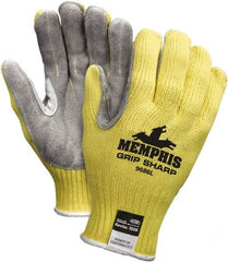 Cut & Abrasion-Resistant Gloves: Size L, ANSI Cut A3, Kevlar Yellow & Gray, Palm Coated, ANSI Abrasion 5