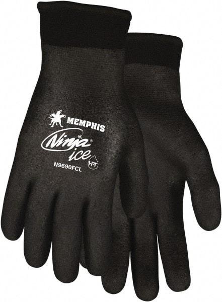 MCR Safety - Size L Work Gloves - Knit Wrist Cuff, Black Polymer, Shell, White Logo, Hem, Paired - Exact Industrial Supply