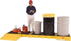 UltraTech - 110 Gal Sump, 6,000 Lb Capacity, 4 Drum, Polyethylene Spill Deck or Pallet - 26" Long x 104" Wide x 5-3/4" High, Low Profile, Inline Drum Configuration - Exact Industrial Supply