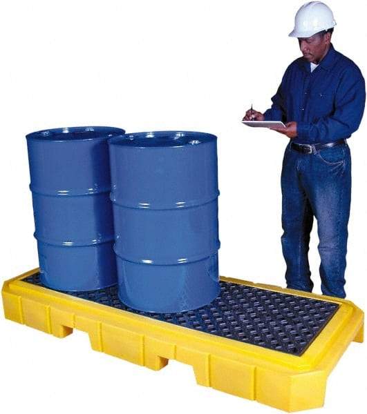 UltraTech - 66 Gal Sump, 4,500 Lb Capacity, 3 Drum, Polyethylene Spill Deck or Pallet - 76" Long x 27" Wide x 9" High, Liftable Fork, Low Profile, Inline Drum Configuration - Exact Industrial Supply