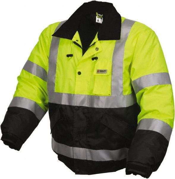 MCR Safety - Size 4XL, Lime, Rain, Cold Weather Rain Jacket - 3 Pockets, Rollaway Hood - Exact Industrial Supply