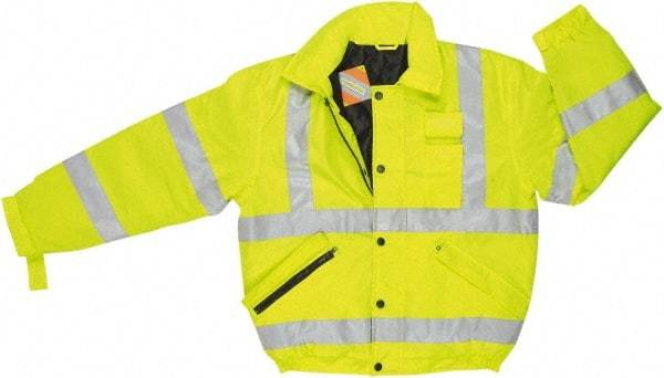 MCR Safety - Size 2XL, High Visibility Lime, Rain, Cold Weather Rain Jacket - 3 Pockets, Attached Hood - Exact Industrial Supply