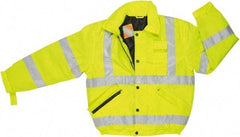 MCR Safety - Size 2XL, High Visibility Lime, Rain, Cold Weather Rain Jacket - 3 Pockets, Attached Hood - Exact Industrial Supply