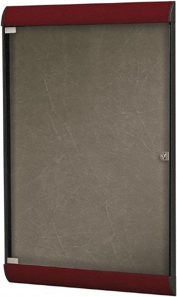 Ghent - 42.13" Wide x 27-3/4" High Enclosed Cork Bulletin Board - Vinyl, Berry - Exact Industrial Supply