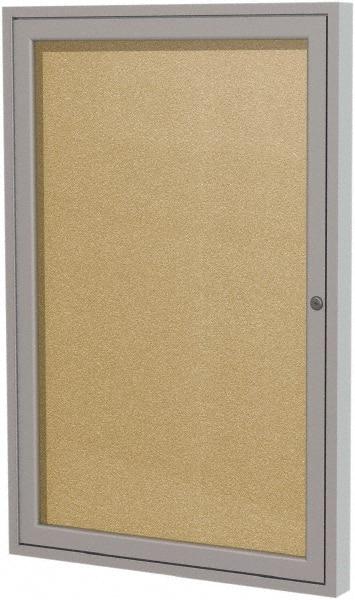 Ghent - 24" Wide x 18" High Enclosed Cork Bulletin Board - Rubber, Caramel - Exact Industrial Supply