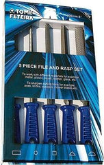 Anglo American - 5 Piece American Pattern File Set - 8" Long, Bastard Coarseness, Set Includes Square, Flat, Round, Half Round, Three Square - Exact Industrial Supply