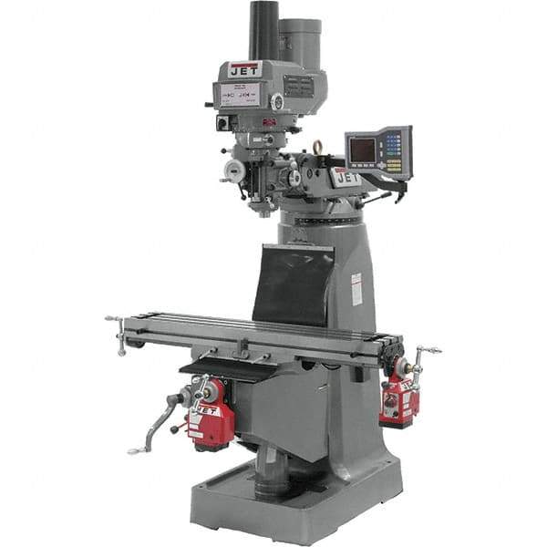 Jet - 9" Table Width x 49" Table Length, Variable Speed Pulley Control, 3 Phase Knee Milling Machine - R8 Spindle Taper, 3 hp - Exact Industrial Supply