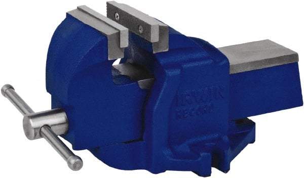 Irwin - 4" Jaw Width, 4-3/4" Opening Capacity, 2-3/4" Throat Depth, Steel Stationary Bench Vise - Bolt Down Base Attachment - Exact Industrial Supply