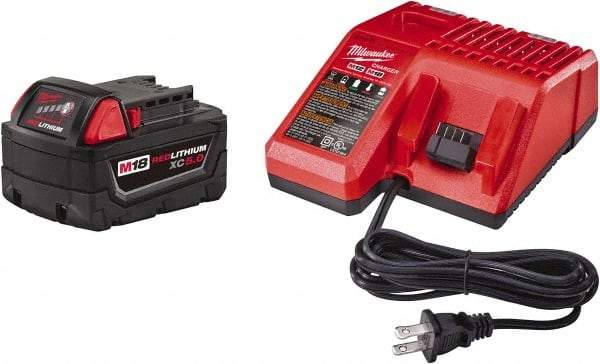 Milwaukee Tool - 18 Volt Lithium-Ion Power Tool Battery - 5 Ahr Capacity, 110 min Charge Time, Series RED LITHIUM - Exact Industrial Supply