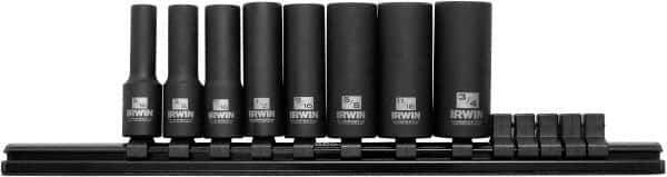 Irwin - 8 Piece 3/8" Drive Deep Well Impact Socket Set - 6 Points, 5/16" to 3/4" Range, Inch Measurement Standard - Exact Industrial Supply