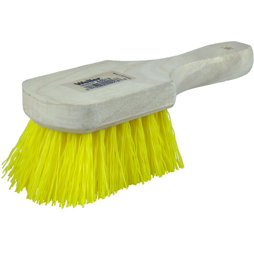 8″ Utility Scrub Brush, Yellow Polypropylene Fill, Short Handle, Wood Block - Exact Industrial Supply