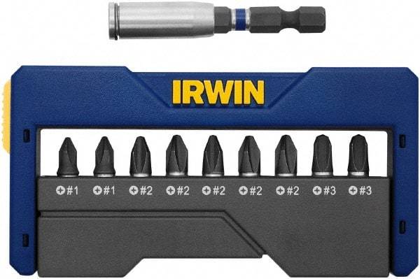 Irwin - 10 Piece, 1/4" Drive Screwdriver Insert Hex Bit Set - #1, #2 & #3 Phillips - Exact Industrial Supply