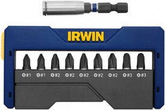 Irwin - 10 Piece, 1/4" Drive Screwdriver Insert Hex Bit Set - #1, #2 & #3 Phillips - Exact Industrial Supply