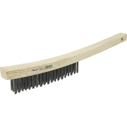 Hand Wire Scratch Brush, .012 Steel Fill, Curved Handle, 3 × 19 Rows - Exact Industrial Supply