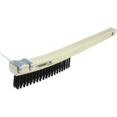Hand Wire Scratch Brush w/Scraper, .012 Steel Fill, Curved Handle, 3 × 19 Rows - Exact Industrial Supply