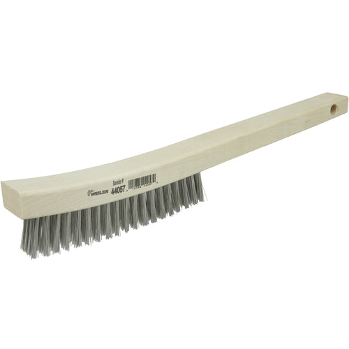 Hand Wire Scratch Brush, .012 Stainless Steel Fill, Curved Handle, 4 × 18 Rows - Exact Industrial Supply