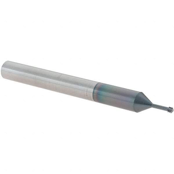 Scientific Cutting Tools - M2.5x0.45 Metric Coarse, 0.073" Cutting Diam, 3 Flute, Solid Carbide Helical Flute Thread Mill - Internal Thread, 1/4" LOC, 2-1/2" OAL, 1/4" Shank Diam - Exact Industrial Supply