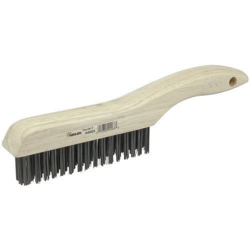 Hand Wire Scratch Brush, .012 Steel Fill, Shoe Handle, 4 × 16 Rows - Exact Industrial Supply