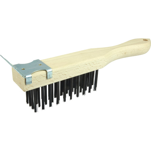 Hand Wire Scratch Brush w/Scraper, .012 Steel Fill , 4 × 11 Rows - Exact Industrial Supply