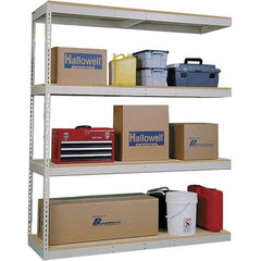 Hallowell - 4 Shelf Add-On Open Steel Shelving - 620 Lb Capacity, 96" Wide x 84" High x 48" Deep, Tan - Exact Industrial Supply