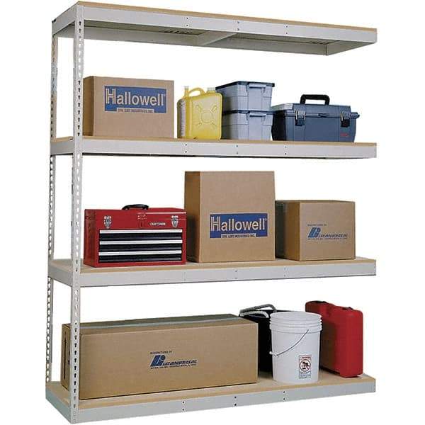 Hallowell - 4 Shelf Add-On Open Steel Shelving - 620 Lb Capacity, 96" Wide x 84" High x 36" Deep, Tan - Exact Industrial Supply