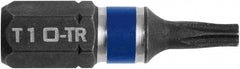 Irwin - 1/4" Drive T10 Torx Screwdriver Bit - 1" OAL, Tamper Resistant Bit - Exact Industrial Supply