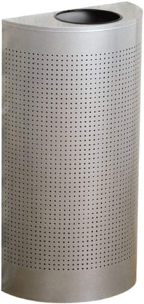 Rubbermaid - 12 Gal Silver Half-Round Decorative Waste Receptacle With Top - Steel, 32" High x 18" Wide - Exact Industrial Supply