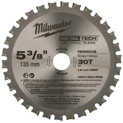 Milwaukee Tool - 5-3/8" Diam, 20mm Arbor Hole Diam, 30 Tooth Wet & Dry Cut Saw Blade - Carbide-Tipped, Standard Round Arbor - Exact Industrial Supply