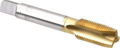 OSG - 5/8-18 UNF, 3 Flute, TiN Finish, High Speed Steel Spiral Point Tap - Plug Chamfer, Right Hand Thread, 3-13/16" OAL, 1-13/16" Thread Length, 0.48" Shank Diam, 3B Class of Fit, Series 105 - Exact Industrial Supply