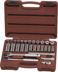 Paramount - 29 Piece 3/8" Drive Chrome Finish Deep Well Socket Set - 6 Points, 8mm to 19mm Range, Metric Measurement Standard - Exact Industrial Supply