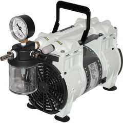 Welch - Piston-Type Vacuum Pumps; Horsepower: .33 ; Cubic Feet per Minute: 10.60 ; Vacuum Pressure (In/Hg): 5.00 ; Voltage: 115V ; Height (Inch): 11.7 ; Length (Inch): 13.3 - Exact Industrial Supply