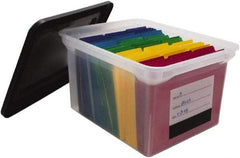 Innovative Storage Designs - 1 Compartment, 17-3/4 Inch Wide x 14 Inch Deep x 10-1/4 Inch High, Portable File Box - Plastic, Black and Clear - Exact Industrial Supply