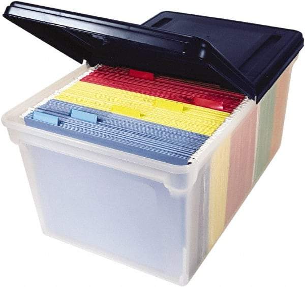 Innovative Storage Designs - 1 Compartment, 23-1/4 Inch Wide x 14-1/4 Inch Deep x 10-5/8 Inch High, Portable File Box - Plastic, Clear and Navy - Exact Industrial Supply