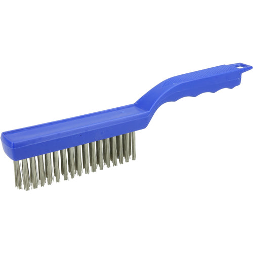 Hand Wire Scratch Brush, .012 Stainless Steel Fill, 4 × 16 Rows, Plastic Block - Exact Industrial Supply