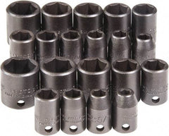 Proto - 20 Piece 3/8" Drive Chrome Finish Impact Socket Set - 6 Points, 1/4" to 3/4" (7mm to 17mm) Range, Inch/Metric Measurement Standard - Exact Industrial Supply