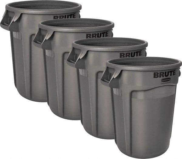 Rubbermaid - 32 Gal Gray Round (4) 32 Gal Brute Containers - Polyethylene, 27.77" High - Exact Industrial Supply