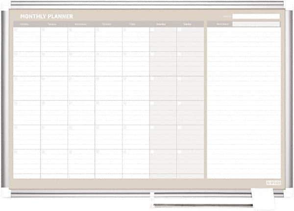 MasterVision - 36" High x 48" Wide Painted Metal Magnetic Dry Erase Calendar - Steel, 50.2" Deep, Includes Mounting Kit - Exact Industrial Supply