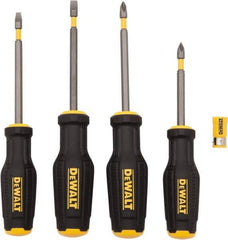 DeWALT - 4 Piece Phillips & Slotted Screwdriver Set - Ergonomic Handle, Blade Sizes: Length 3 to 4, Width 3/16 & 1/4, Bit Sizes: Philips #1 to #2 - Exact Industrial Supply