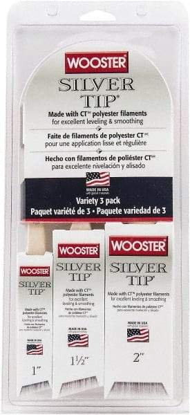 Wooster Brush - 1, 1-1/2 & 2" Angle/Flat Polyester General Purpose Paint Brush Set - 2-3/16, 2-7/16 & 2-11/16" Bristle Length, 7-1/2" Wood Handle - Exact Industrial Supply