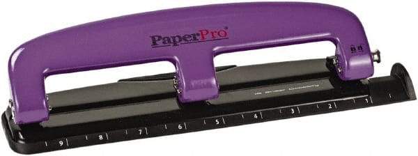 PaperPro - Paper Punches Type: 12 Sheet Manual Three Hole Punch Color: Purple/Black - Exact Industrial Supply