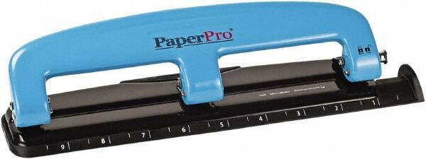 PaperPro - Paper Punches Type: 12 Sheet Manual Three Hole Punch Color: Blue/Black - Exact Industrial Supply