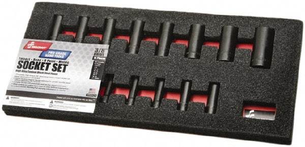 Ability One - 14 Piece 3/8" Drive Deep Well Impact Socket Set - 6 Points, 8mm to 24mm Range, Inch Measurement Standard - Exact Industrial Supply